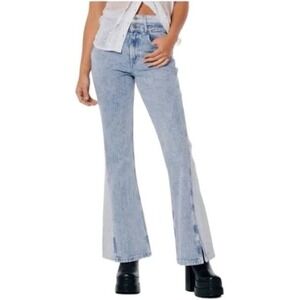 Social Tourist Y2K Denim Flare High Rise 11"  Two Tone Jeans Sz 30x30 Split Hem
